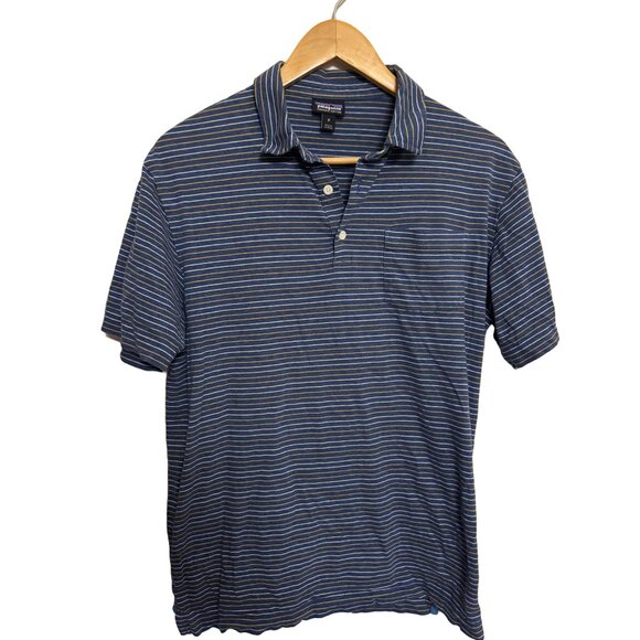 Patagonia Squeaky Clean Blue and White Polo Shirt Classic Stripes - Picture 1 of 2
